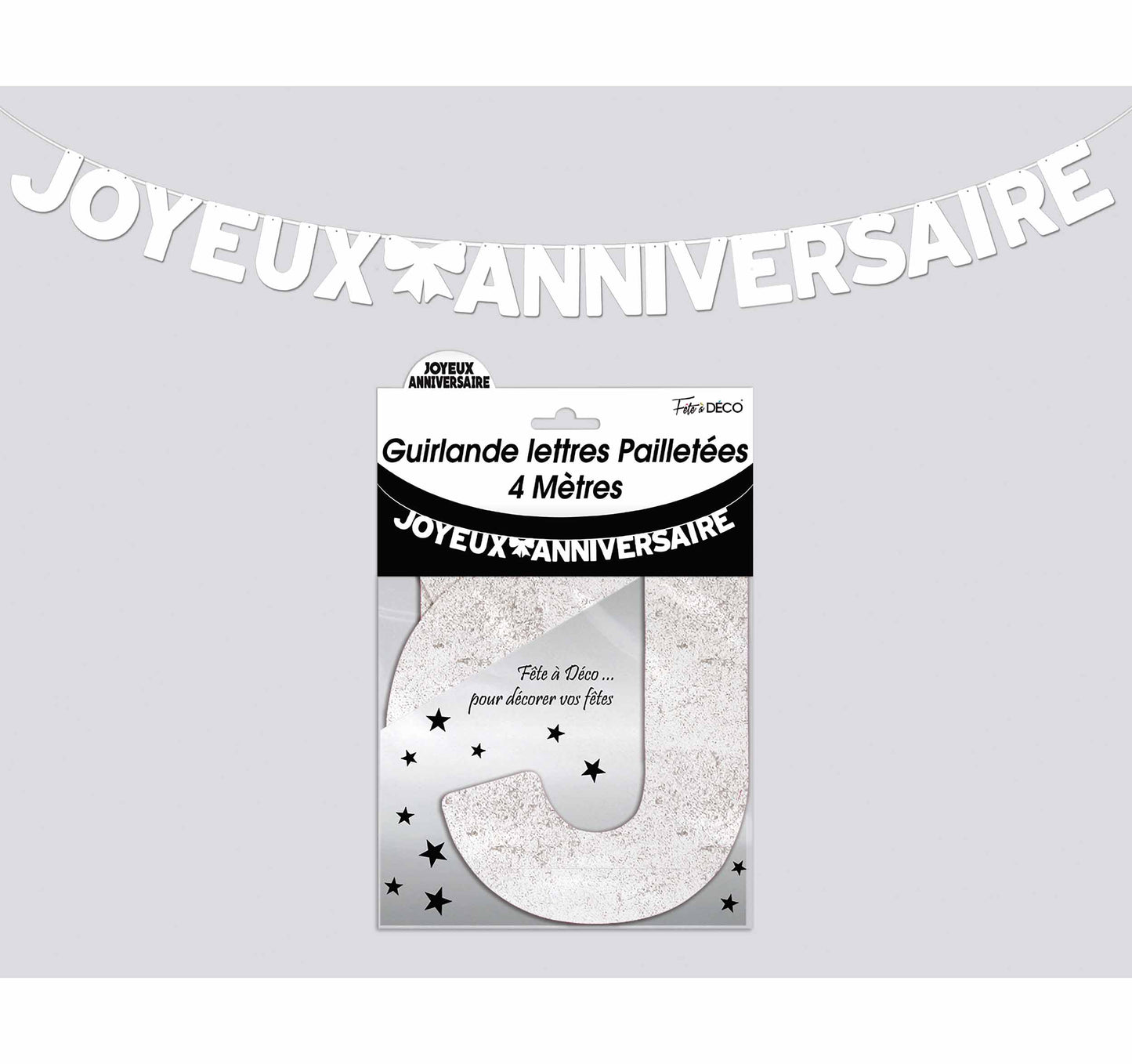Guirlande Lettres pailletées 4 mètres Joyeux Anniversaire Couleur