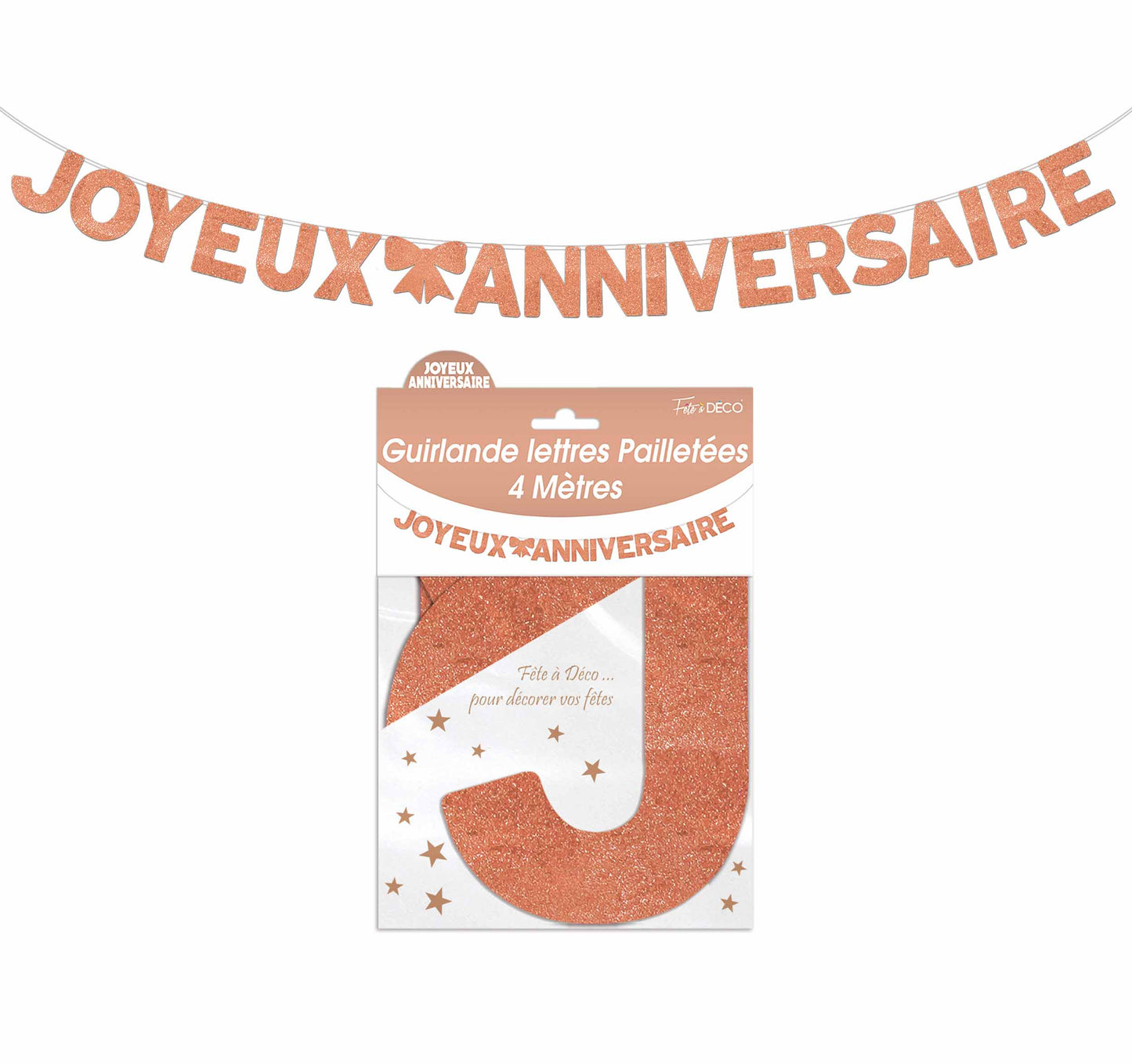 Guirlande Lettres pailletées 4 mètres Joyeux Anniversaire Couleur