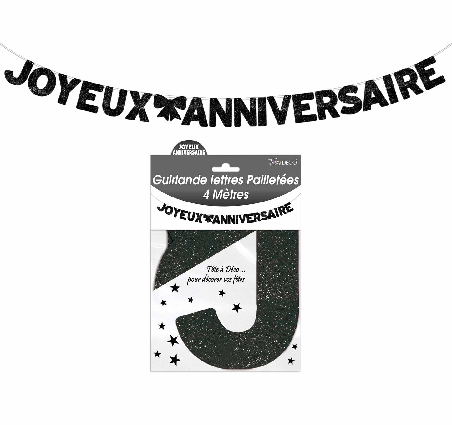 Guirlande Lettres pailletées 4 mètres Joyeux Anniversaire Couleur