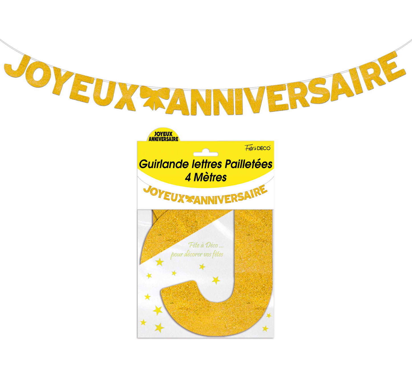 Guirlande Lettres pailletées 4 mètres Joyeux Anniversaire Couleur