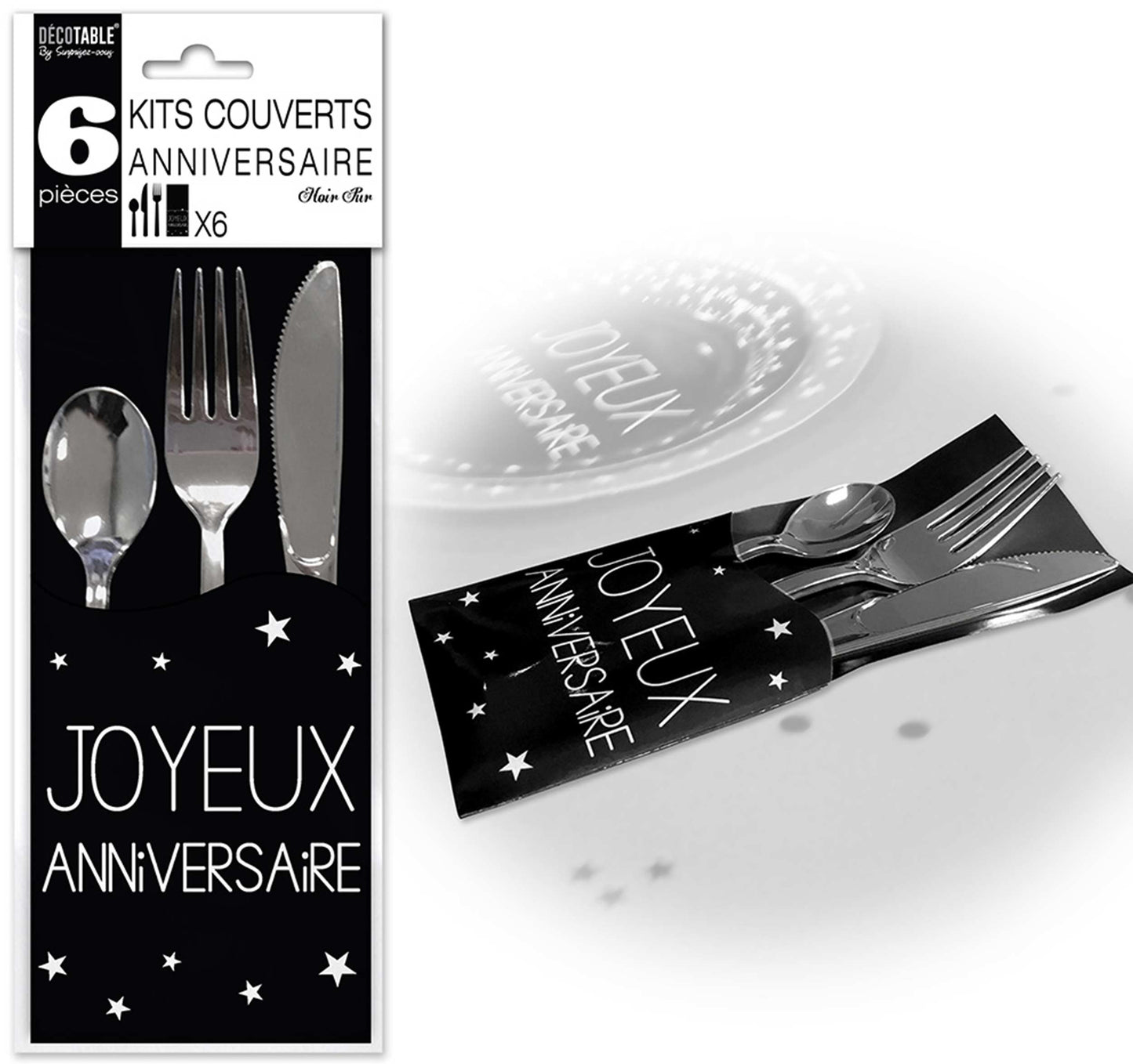 6 Kits Couverts "Joyeux Anniversaire"