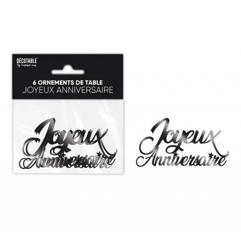 6 Ornements de Table ''Joyeux Anniversaire" - Noir