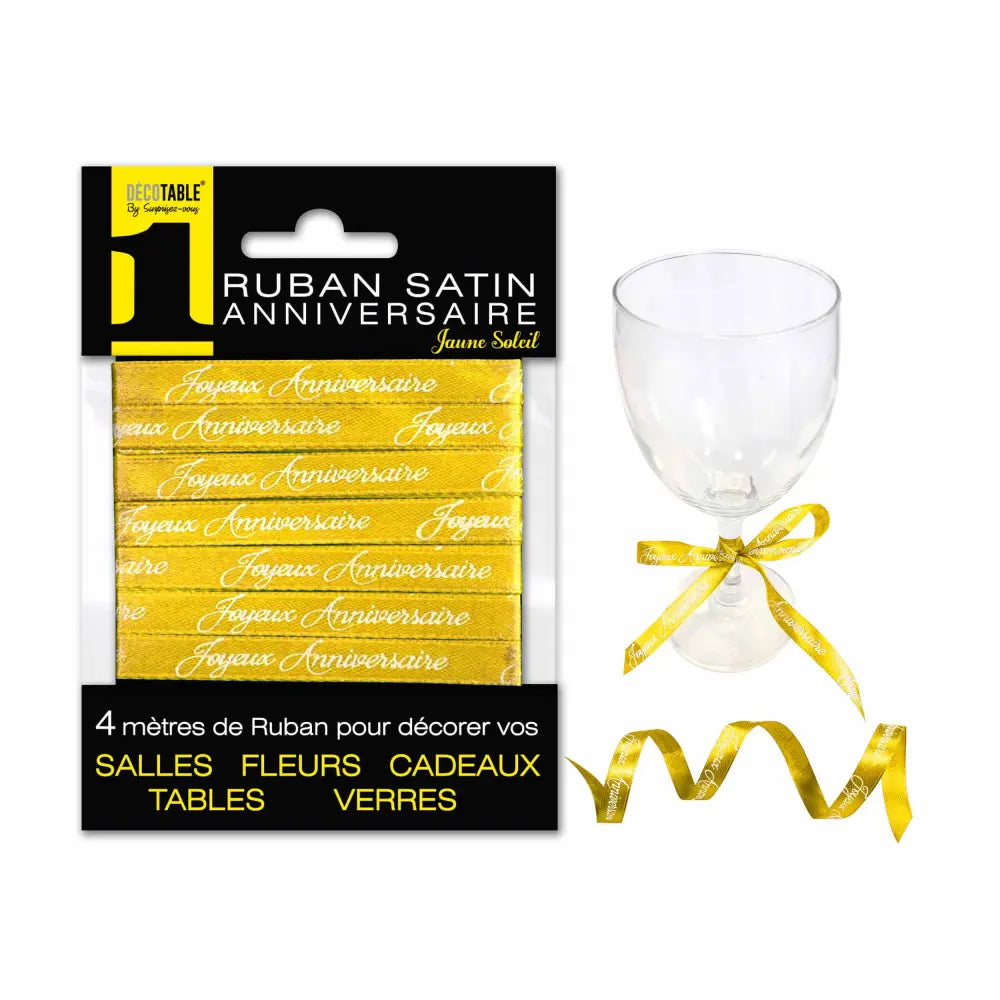 Ruban Satin ''Joyeux Anniversaire'' 4m - Jaune