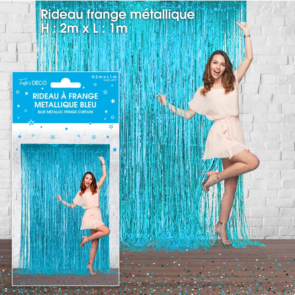 Rideau Franges Holographique - Bleu
