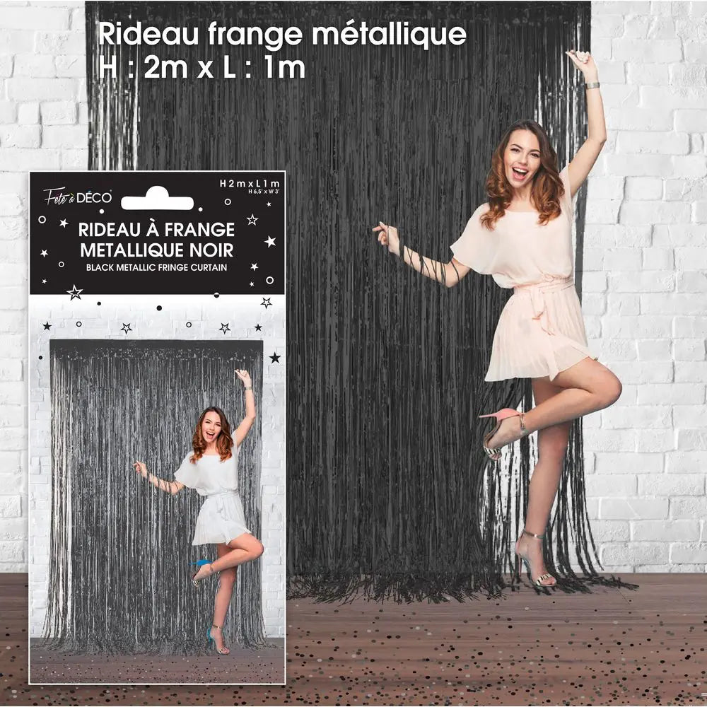 Rideau Franges Holographique - Noir