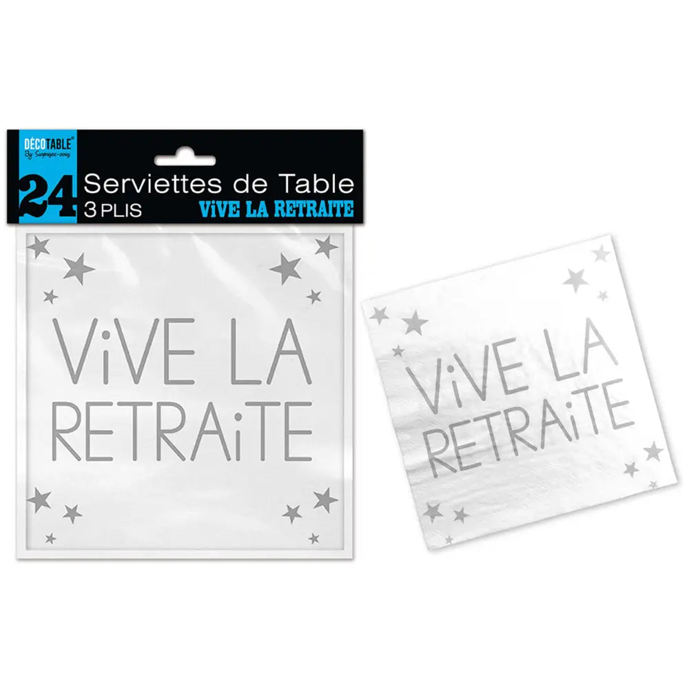 24 Serviettes en Papier 3plis - Vive la Retraite