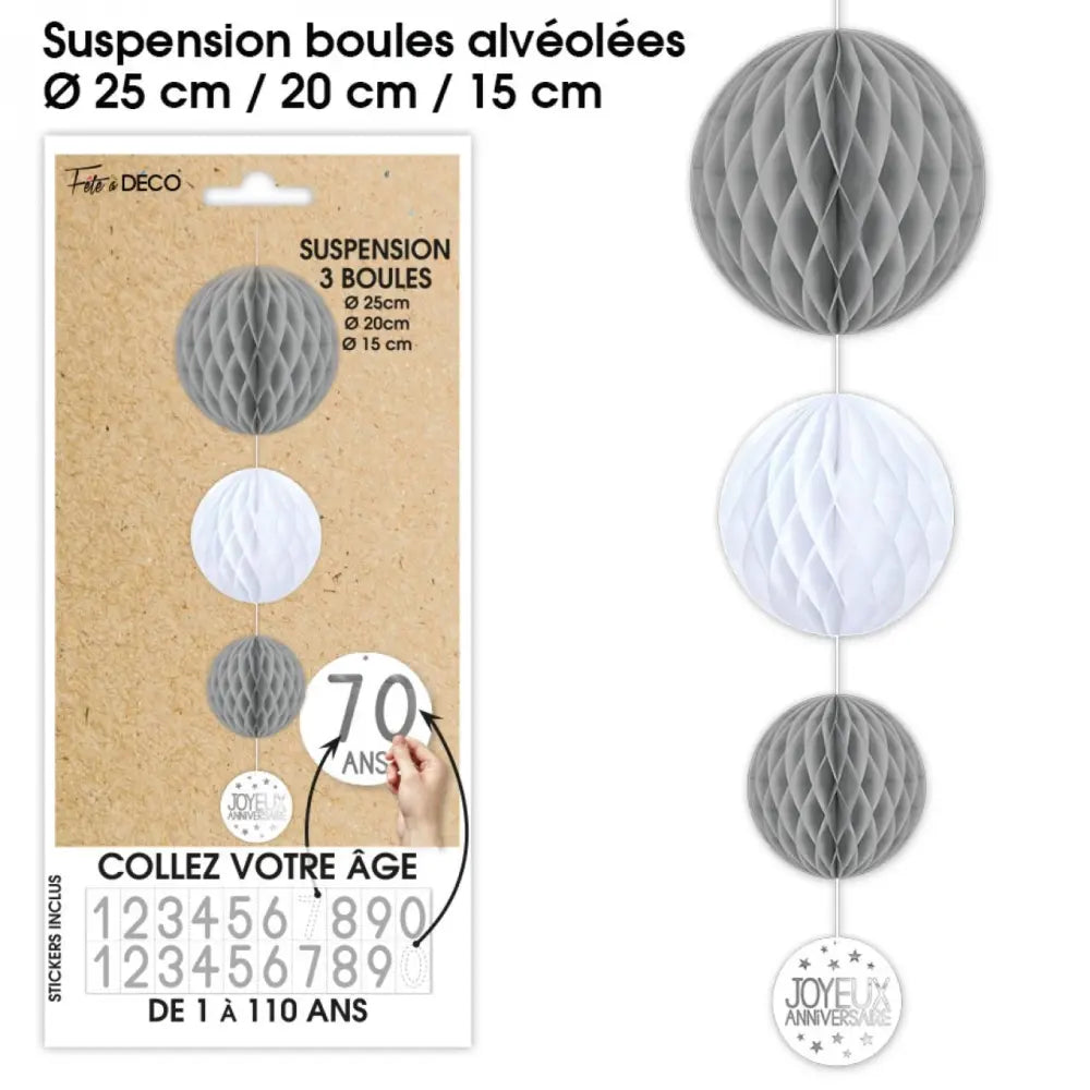 Suspension 3 Boules - Gris