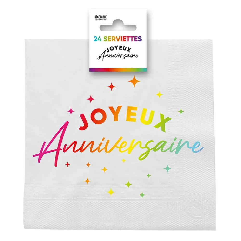 24 Serviettes en Papier ''Joyeux Anniversaire'' - Multicolore