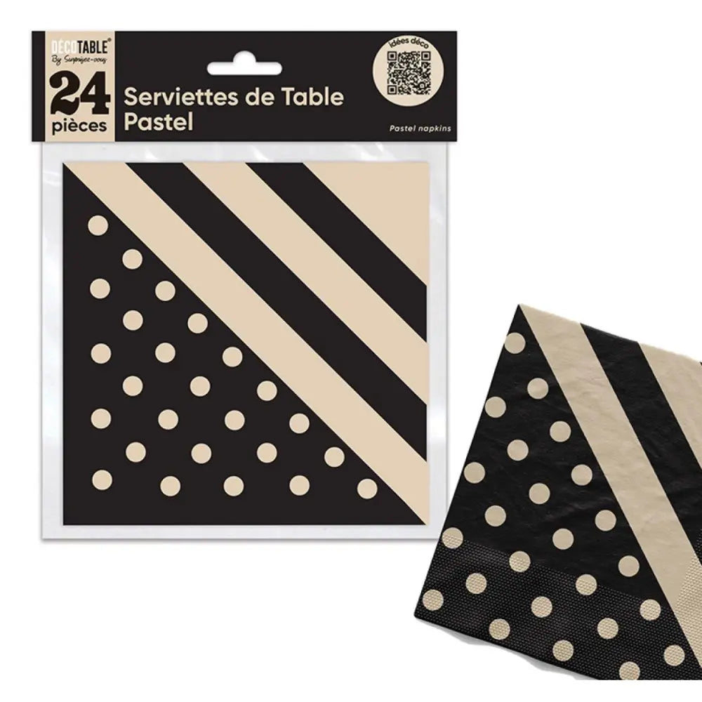 24 Serviettes en Papier ''Festif'' - Noir Pastel