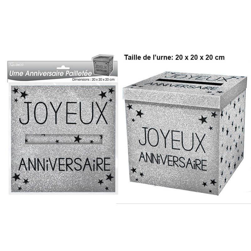 Urne joyeux anniversaire paillette Argent