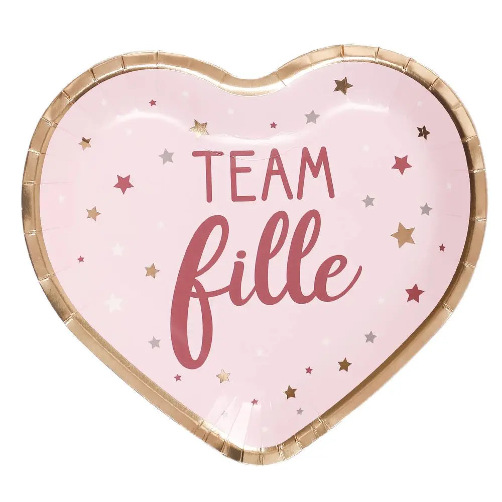 6 Assiettes en Carton Cœur - Team Fille