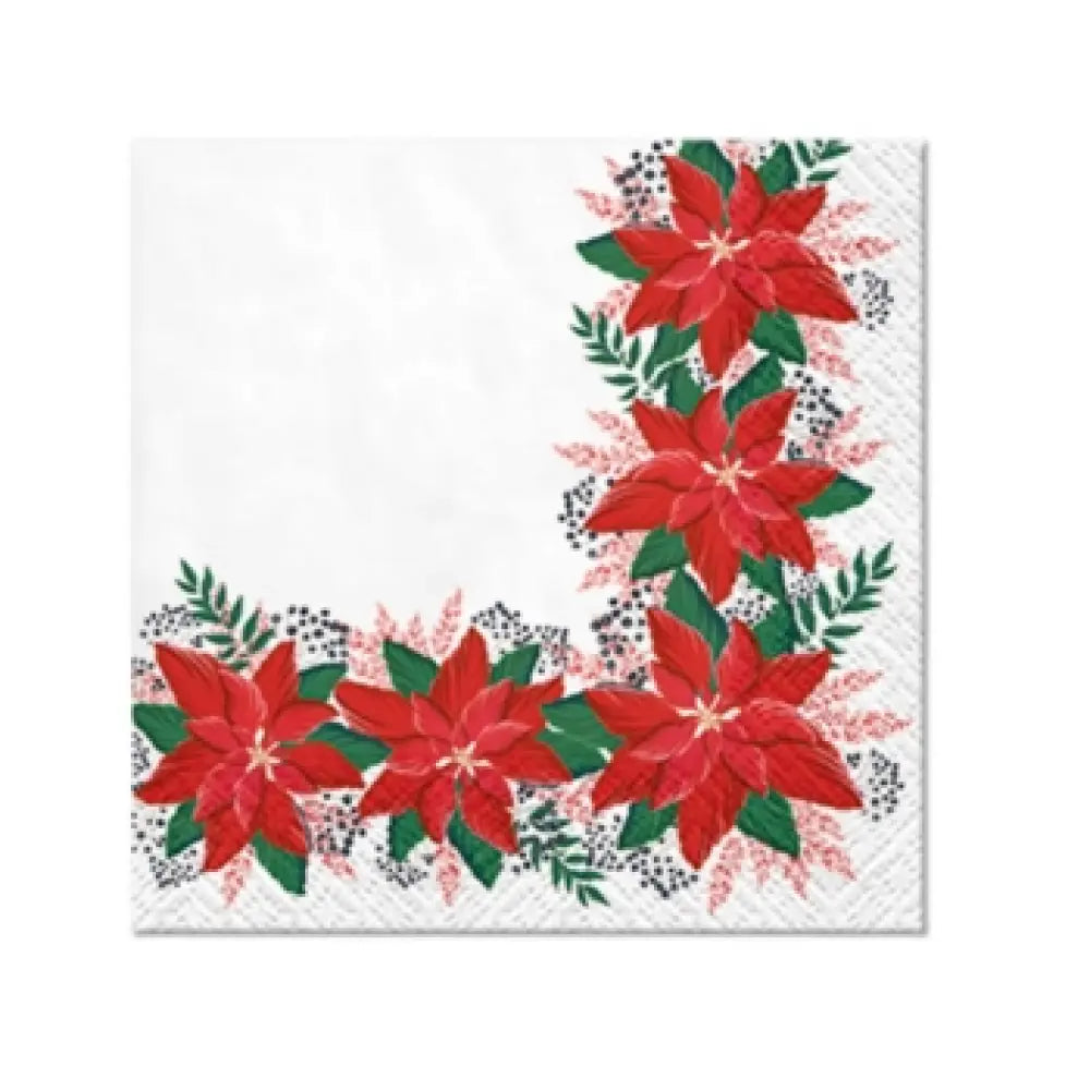 20 Serviettes Cocktail en Papier 25X25cm - BORDURE POINSETTIAS