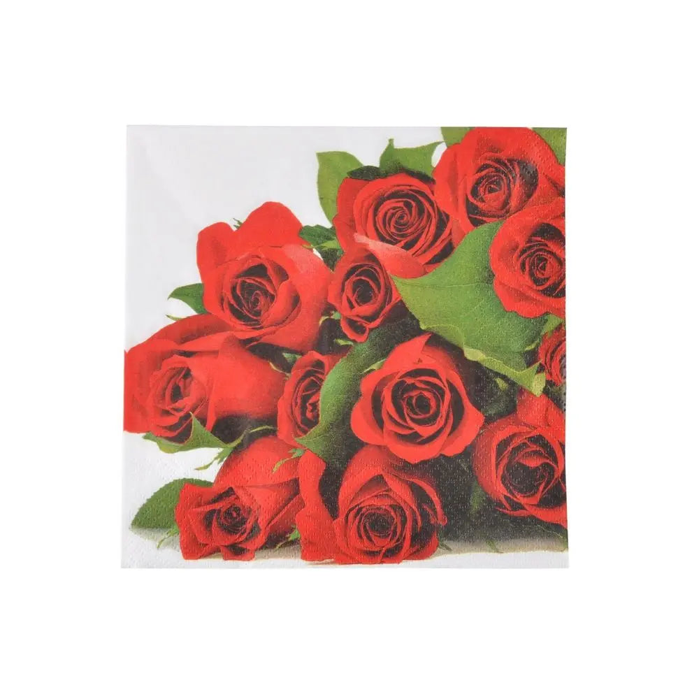 20 Serviettes en Papier 33x33cm - ''Roses Rouges''