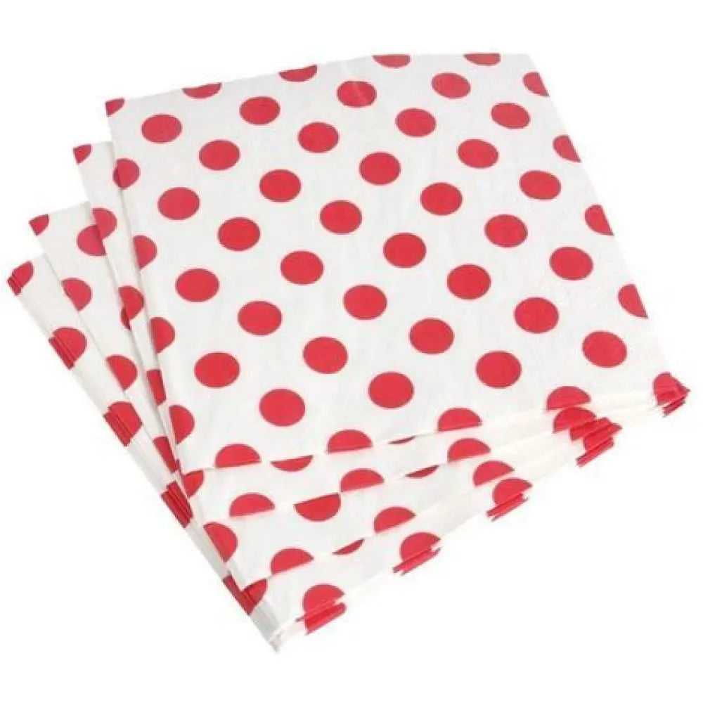 20 Serviettes en Papier 33x33cm - Blanc à Pois Rouge