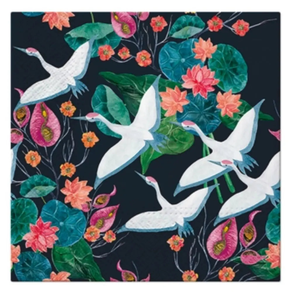 20 Serviettes en Papier 33x33cm - ENVOL DE GRUES BLANCHES
