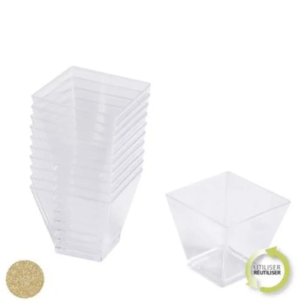 25 Verrines en Plastique Réutilisable Carré 60ml - OR