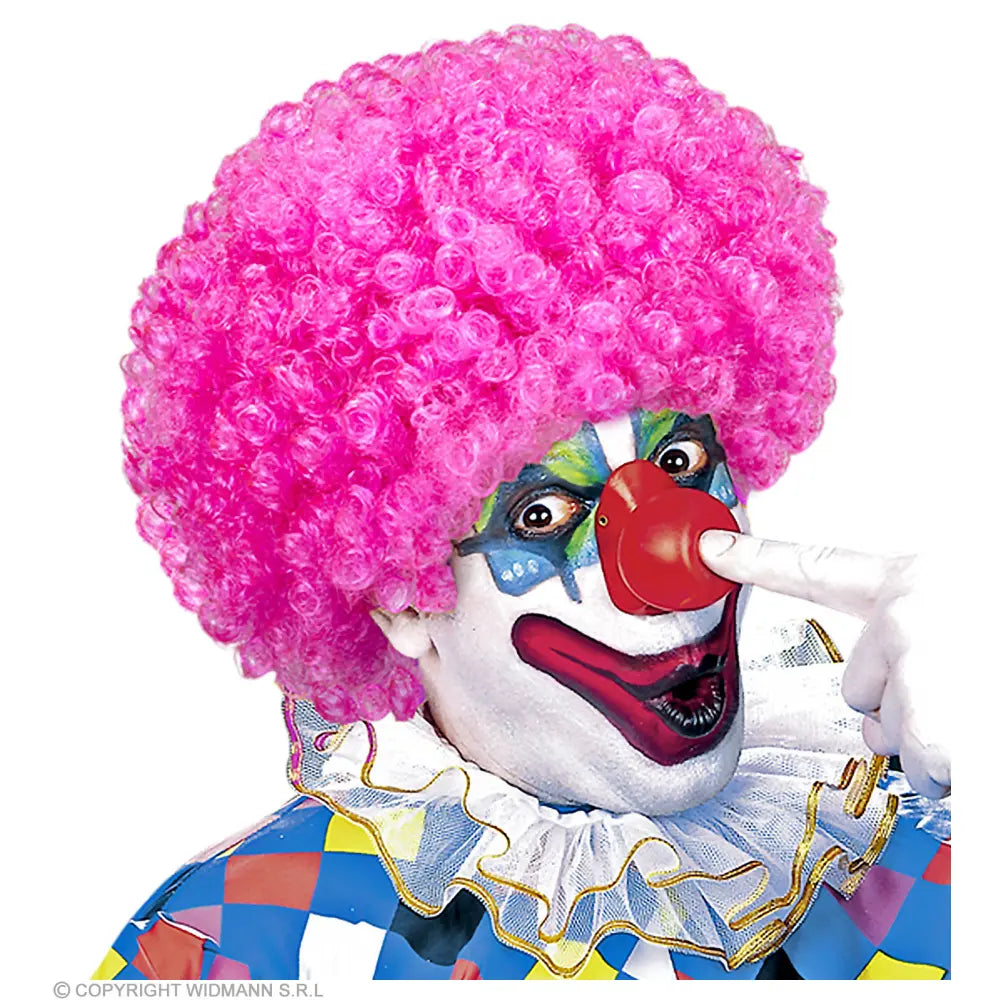 PERRUQUE CLOWN en sachet- 6 coul.: vert, jaune, pourpre, bleu, rose, rouge