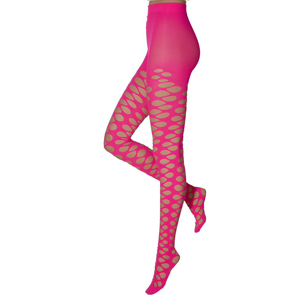 Collants avec gros trous Rose fluo L/XL