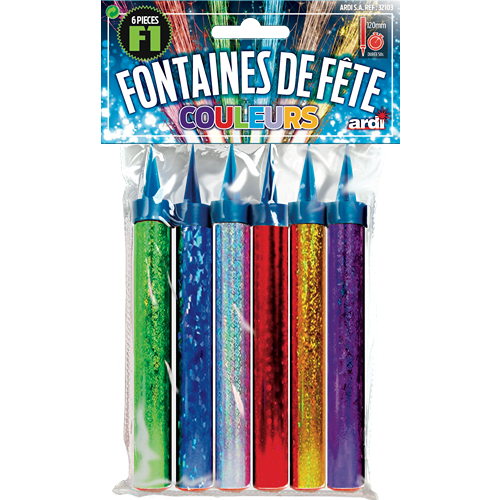 SACHET DE 6 FONTAINES COULEURS ASSORTIES 95mm