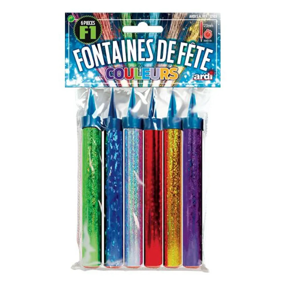 6 Fontaines de fête - 40 secondes - 95 mm (6 couleurs assortis)