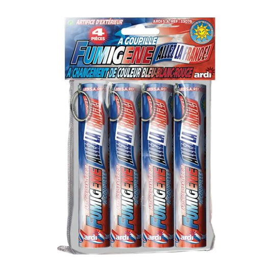4 fumigènes à goupille Bleu-Blanc-Rouge