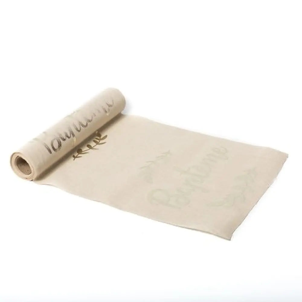 Chemin de table en lin "Baptême" impression champagne - 28 cm x 5 m