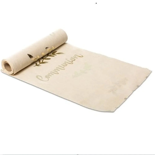 Chemin de table en lin "Communion" impression champagne - 28 cm x 5 m