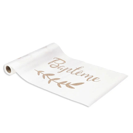 Chemin de Table en satin - "Baptême" Paillettes - 28 cm x 5 m