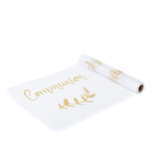 Chemin de table organza communion paillettes or