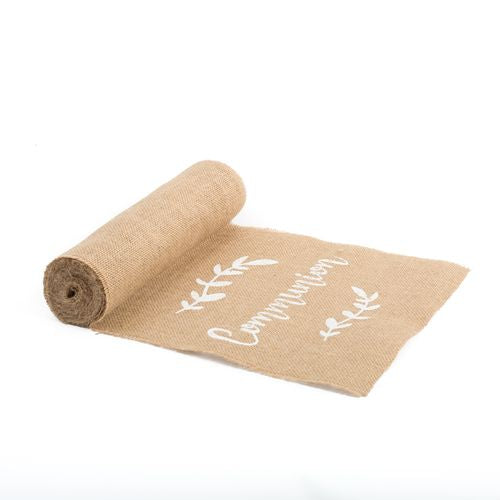 Chemin de table en jute "Communion" impression blanche