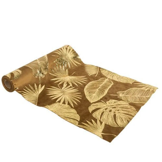 Chemin de Table Jungle Velours Camel et Or 28cmx3m