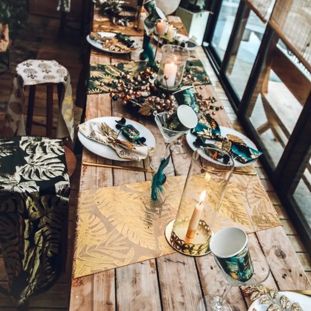 Chemin de Table Jungle Velours Camel et Or 28cmx3m