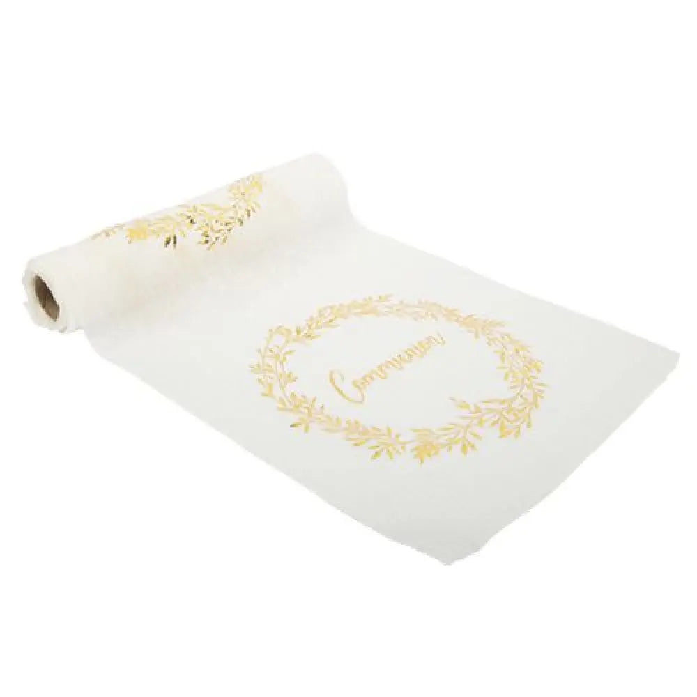 Chemin de table en mousseline "Communion" impression or - 28 cm x 5 m