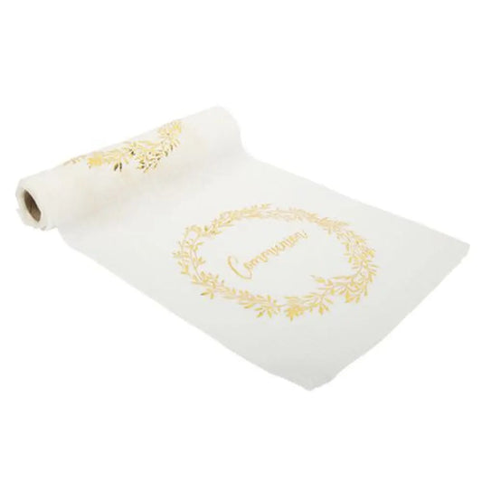 Chemin de table en mousseline "Communion" impression or - 28 cm x 5 m