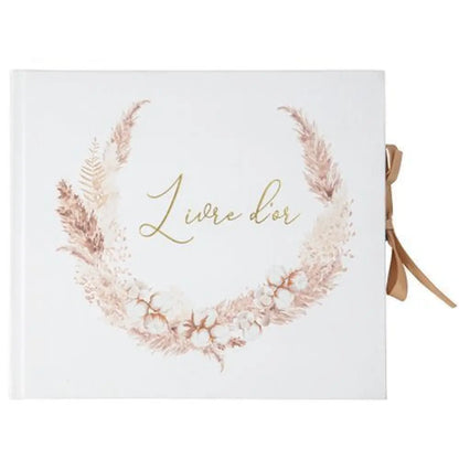 Livre d'Or Pampas Fleurs de Coton et Or - 22 x 19.5 cm - 68 pages