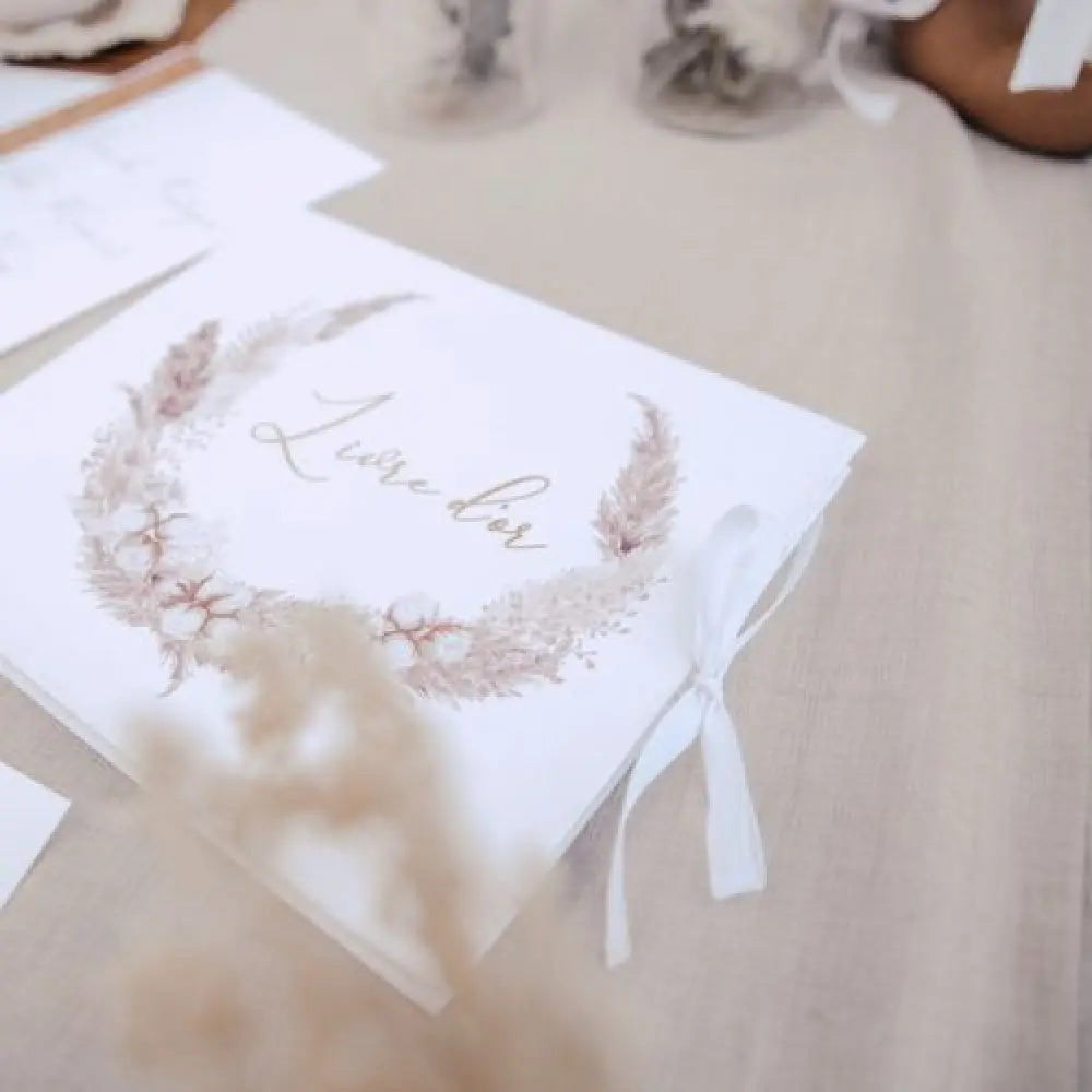 Livre d'Or Pampas Fleurs de Coton et Or - 22 x 19.5 cm - 68 pages