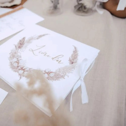 Livre d'Or Pampas Fleurs de Coton et Or - 22 x 19.5 cm - 68 pages