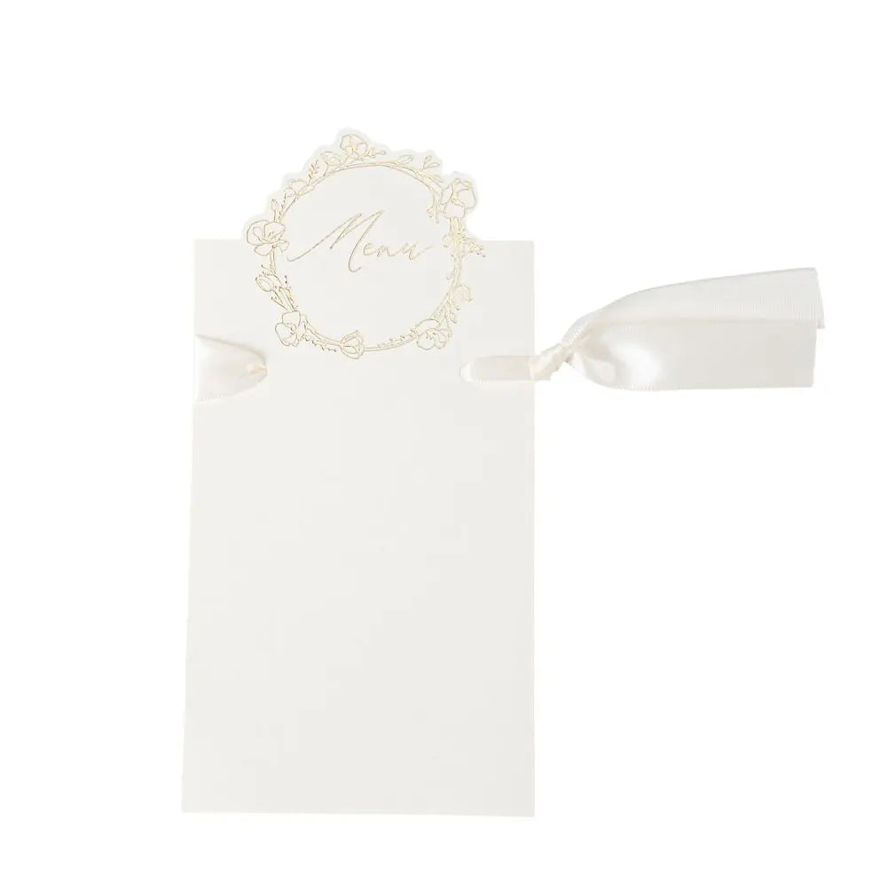 10 Menus Baptême Papier Crème et Or 10x20cm