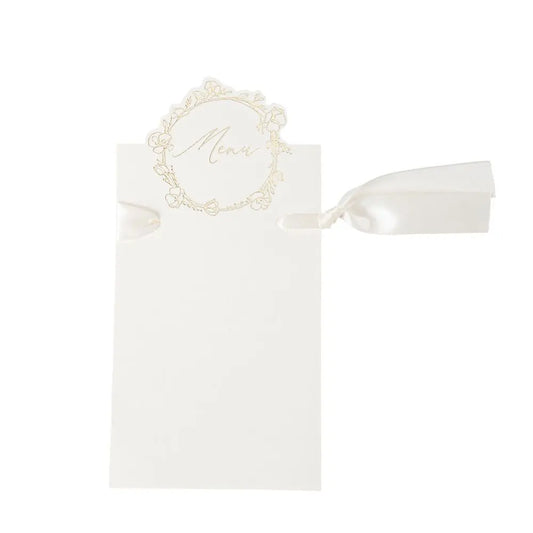 10 Menus Baptême Papier Crème et Or 10x20cm