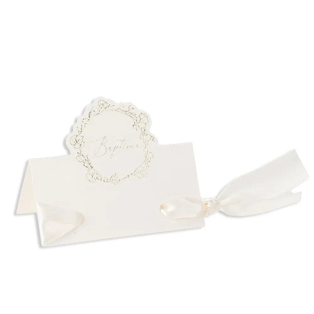 10 Marque-places avec ruban "Baptême" embossé or - 8 x 4 cm