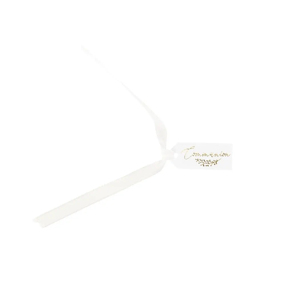 10 Etiquette "Communion" embossé Or avec ruban - 5 x 2 cm