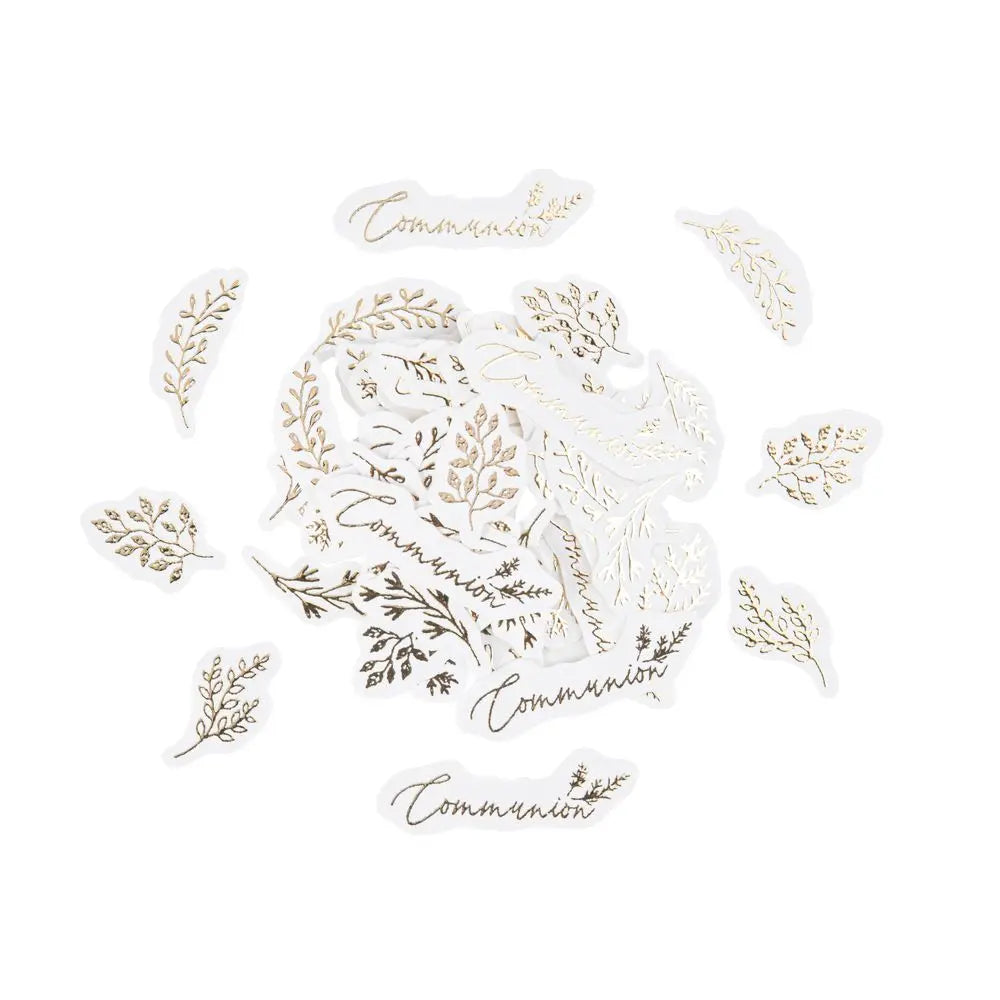 100 Décos à parsemer "Communion" embossé or - de 1,5 à 5,4 cm