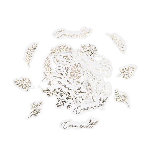 100 Décos à parsemer "Communion" embossé or - de 1,5 à 5,4 cm