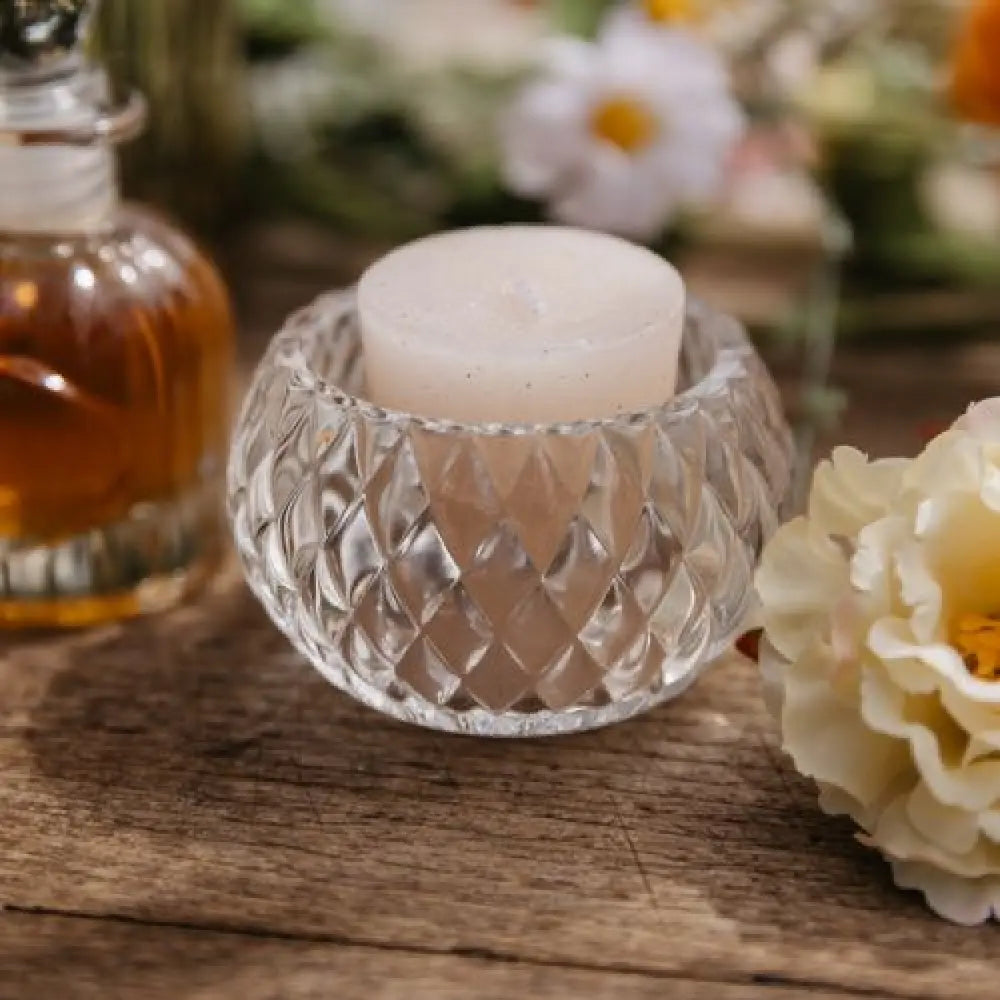 Bougeoir Chloé Verre Transparent Rainuré - Ø7,5x4,5cm