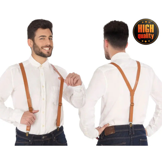 Paire de Bretelles Marron Fines - Imitation Cuir 