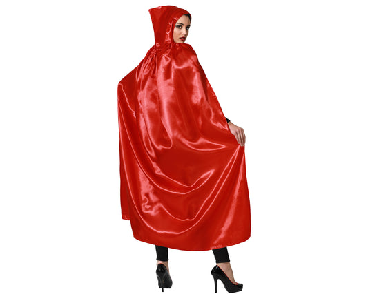 S/RAB. CAPE À CAPUCHE 140CM SATIN ROUGE