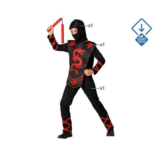 Costume Ninja Rouge/Noir - 3-4 ans