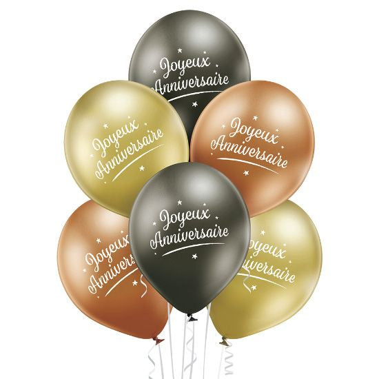 6 Ballons 30cm - Joyeux Anniversaire Glossy