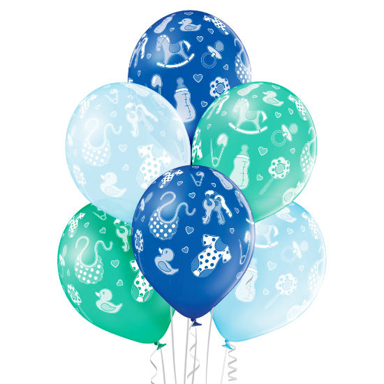 Ballons Baby By bleus et verts 6 pcs