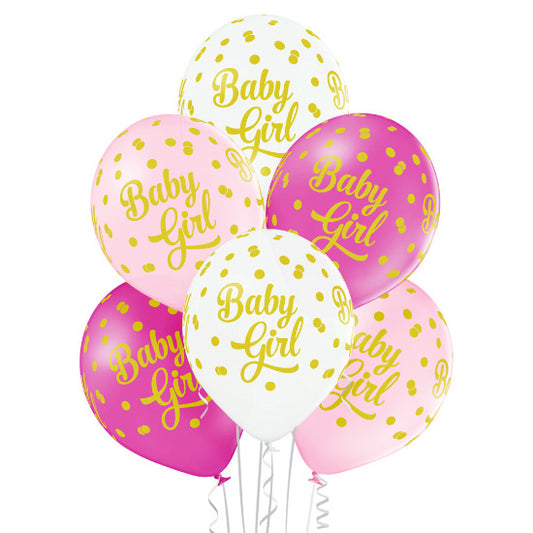 Ballons Baby Girls roses et blancs 6 pcs